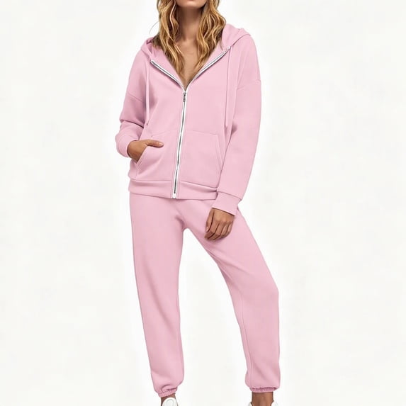 Women 2 Piece Outfits Sweatsuit Full Zip Hooded Sweatshirt Jacket Jogger Pants Casual Loose Tracksuit Set with Pockets for Workout Jogging Daily Street Going‑out Wear S