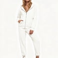 thumbnail image 1 of Women 2 Piece Outfits Sweatsuit Full Zip Hooded Sweatshirt Jacket Jogger Pants Casual Loose Tracksuit Set with Pockets for Workout Jogging Daily Street Going‑out Wear White XL, 1 of 9