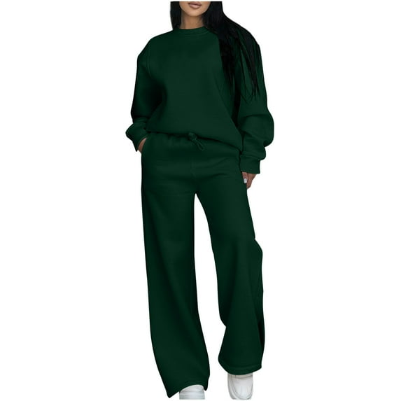 Women 2 Piece Outfits Sweatsuit Lounge Sets Casual Travel Pullover Crewneck Sweatshirt And Wide Leg Tracksuit Matching Set