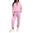 thumbnail image 1 of Women 2 Piece Outfits Sweatsuit Oversized Half Zip Pullover Long Sleeve Sweatshirt Jogger Pants Set with Pockets Pink L, 1 of 3