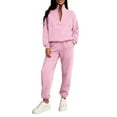 thumbnail image 1 of Women 2 Piece Outfits Sweatsuit Oversized Half Zip Pullover Long Sleeve Sweatshirt Jogger Pants Set with Pockets Pink S, 1 of 3