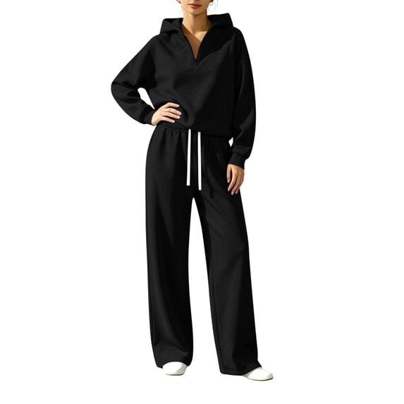 Women 2 Piece Outfits Sweatsuit Oversized Hoodie Half Zip Pullover Wide Leg Sweatpant Casual Lounge Matching Set Tracksuit