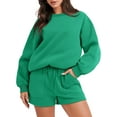 thumbnail image 1 of Women 2 Piece Outfits Sweatsuit Oversized Sweatshirt & Lounge Shorts 2023 Casual Cozy Pajamas Tracksuit Set, 1 of 18