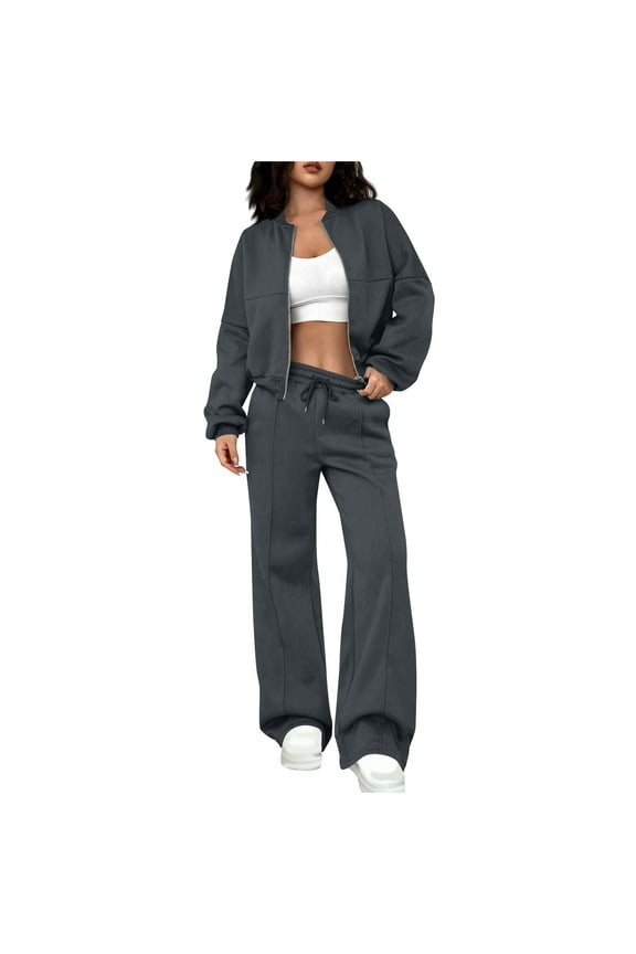 Women 2 Piece Outfits Sweatsuit Oversized Zip-Up Sweatshirt Sweatpants Tracksuit Sweat Lounge Matching Set 2025 Fall Trendy