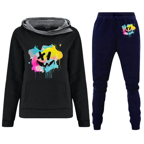 Women 2 Piece Outfits Sweatsuit Plus Size Pullover Sweatshirt Baggy Straight Wide Leg Jogger Pants Set with Pockets,Black 1,XL