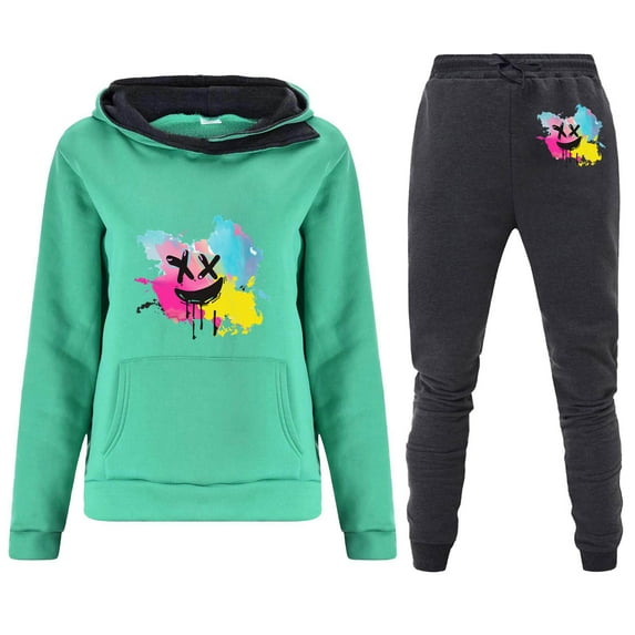 Women 2 Piece Outfits Sweatsuit Plus Size Pullover Sweatshirt Baggy Straight Wide Leg Jogger Pants Set with Pockets,Green 3,S