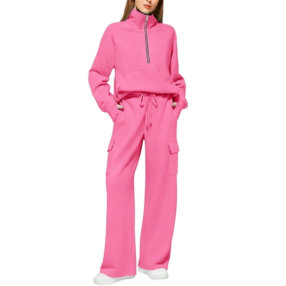 Women 2 Piece Outfits Sweatsuit Set Activewear Workout Fall Oversized Half Zip Sweatshirt Sweatpant Lounge Set Tracksuits