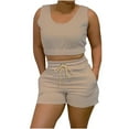 thumbnail image 1 of Women 2 Piece Outfits Tracksuit Set Sleeveless Slim Crop Tank Tops and High Waisted Drawstring Shorts Active Jogger Set, 1 of 6