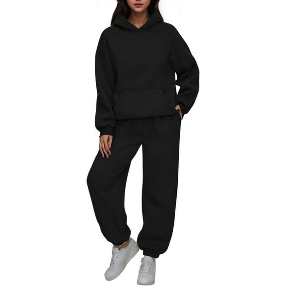 Women 2 Piece Outfits Two Piece Lounge Sets Hoodie Sweatsuit Oversized Sweatpants with Pockets Sweat Sets 2024
