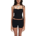 thumbnail image 1 of Women 2 Piece Outfits Y2k Long Sleeve Crop Tops Camisole Skinny High Waist Shorts Lounge Sets, 1 of 6
