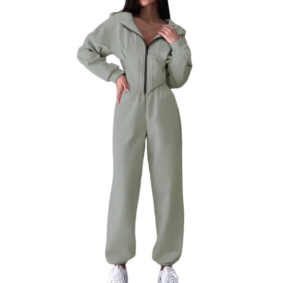 Women 2 Piece Outfits Zip Up Crop Hoodies SweatPants Lounge Matching Sweat Set Winter Trendy Clothes Light Green M