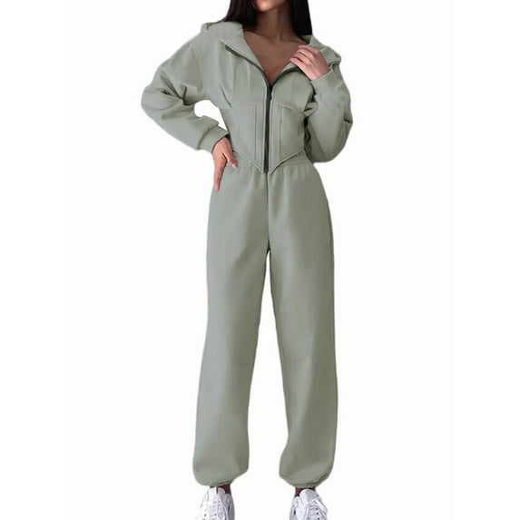Women 2 Piece Outfits Zip Up Crop Hoodies SweatPants Lounge Matching Sweat Set Winter Trendy Clothes Light Green XL