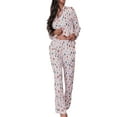 thumbnail image 1 of Women 2 Piece Pajama Set Floral Long Sleeves Button Shirt and Elastic Pants Loungewear Soft Sleepwear for Nightwear, 1 of 9