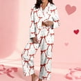 thumbnail image 1 of Women 2 Piece Pajama Set Heart Print Long Sleeves Button Down Lapel Shirt Long Pants Matching Sets Loungewear Red XXL, 1 of 5