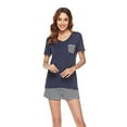 thumbnail image 1 of Women 2 Piece Pajamas Sets V Neck Tops and Striped Pants Cotton Nighty Loungewear short sleeve Sets, 1 of 8
