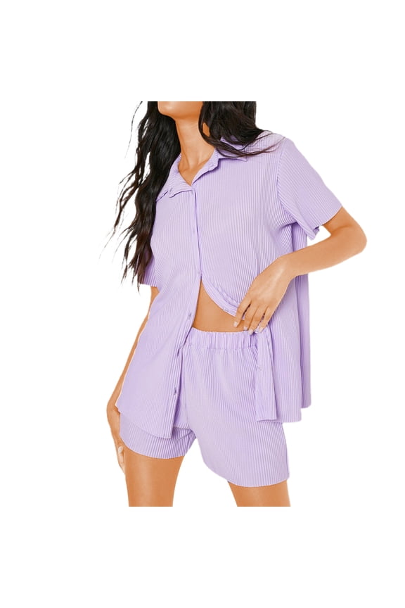 Women 2 Piece Pleated Pants Set Long Sleeve Button Down Shirt Blouse Top Wide Leg Pants Outfits Y2K Fashion Streetwear