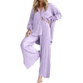 thumbnail image 1 of Women 2 Piece Pleated Set Long Sleeve Button Shirt Wide Leg Pants Outfits Solid Color Casual Loose Sleepwear Sets (Purple L), 1 of 6