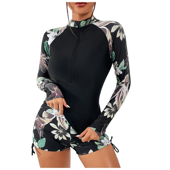 Women 2 Piece Rash Guard Long Sleeve Zipper Bathing Suit with Bottom Shorts Built in Bra Swimsuit UPF 50+ Surf Wear