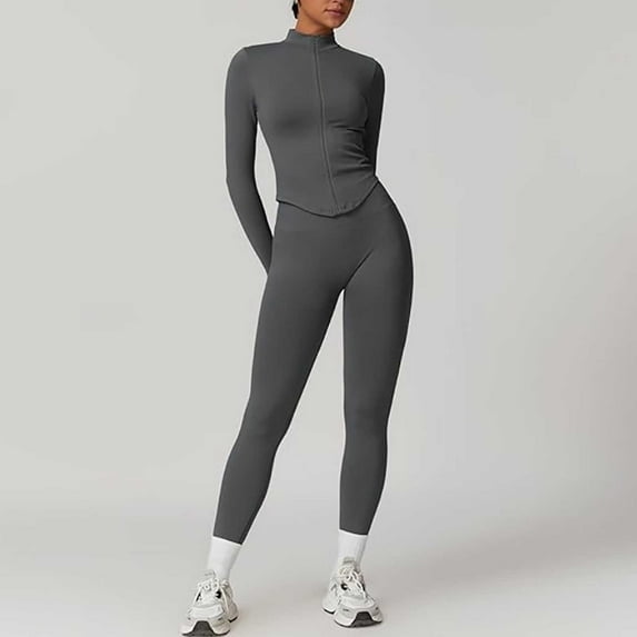 Women 2 Piece Seamless Ribbed Workout Sets With Zip Up Jacket High Waisted Gym Yoga Leggings Fleabag Jumpsuit Work Pantsuit Summer Pantsuit plus Size Pant Suits Womens Winter Apparel Womens Suits
