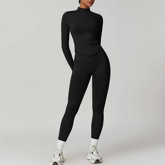 Women 2 Piece Seamless Ribbed Workout Sets With Zip Up Jacket High Waisted Gym Yoga Leggings Fleabag Jumpsuit Work Pantsuit Summer Pantsuit plus Size Pant Suits Womens Winter Apparel Womens Suits