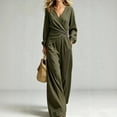 thumbnail image 1 of Women 2 Piece Set, Boho Wrap V‑Neck Long Sleeve Top Pleated Wide Leg Pant Matching Outfit for Travel, 1 of 6