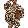 thumbnail image 1 of Women 2 Piece Short Sets Print Vacation Outfits Tops Resort Brown S, 1 of 7