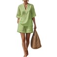 thumbnail image 1 of Women 2 Piece Short Sets Summer Lounge Outfits Sets Short Sleeve Trendy Casual Matching Set Lemon Yellow XL, 1 of 6
