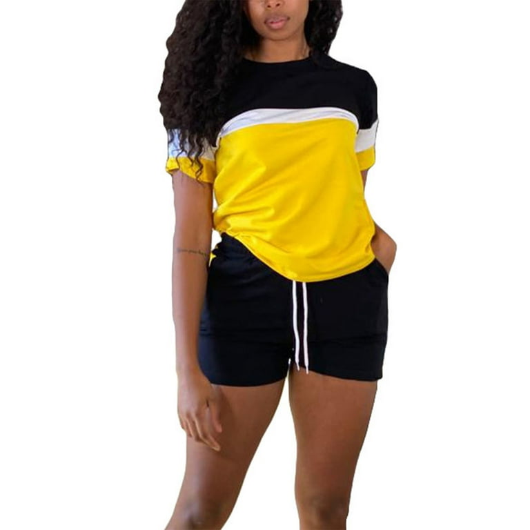 Women 2 Piece Shorts Outfit Sets Casual T-Shirt Tops Biker Shorts Workout  Sport s Tracksuit Set Pajamas Loungewear Set Size S-3XL 