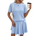 thumbnail image 1 of Women 2 Piece Skirt Set Summer Cruise Outfits Ribbed Loose Short Sleeve Matching Lounge Sets L, 1 of 8