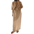 thumbnail image 1 of Women 2 Piece Skirt Sets Oversized Long Sleeve Top and Maxi Skirts Travel Vacation Set Khaki L, 1 of 7