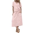 thumbnail image 1 of Women 2 Piece Solid Casual Matching Skirt Set, Crew Neck Short Sleeve Side Twist Ruched Top High Waist Straight Midi Skirt Lightweight Summer Daily Vacation Tracksuit Pink XL(XL), 1 of 5