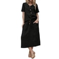 thumbnail image 1 of Women 2 Piece Solid Casual Matching Skirt Set, Crew Neck Short Sleeve Side Twist Ruched Top High Waist Straight Midi Skirt Lightweight Summer Daily Vacation Tracksuit Black M(M), 1 of 5