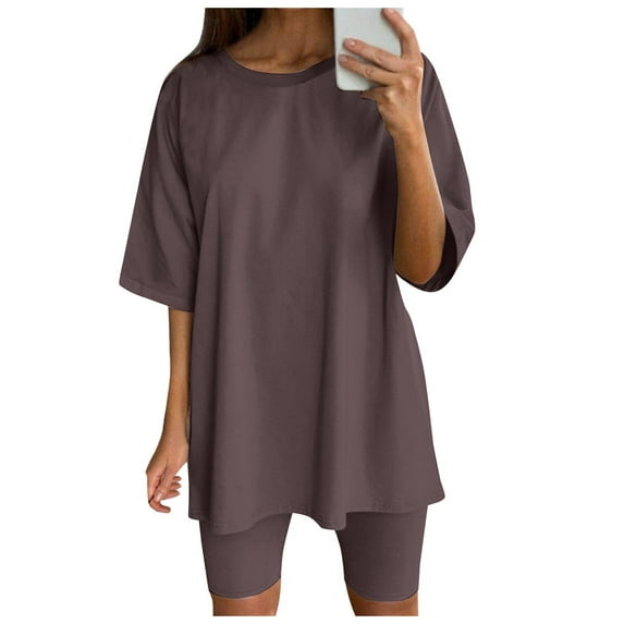 Women 2 Piece Sport Sets - Short Sleeve Tops & Shorts - Running Yoga Workout - Polyester - S-XXXL Sizes