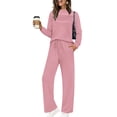 thumbnail image 1 of Women 2 Piece Sweatsuit Long Sleeve Mock Neck Tops Drawstring Straight Leg Pants Casual Loose Outfits With Pockets (XXL, Pink), 1 of 9