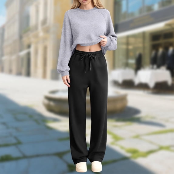 Women 2 Piece Sweatsuits Crew Neck Sweatshirts Elastic Waist Drawstring Pants Loose Sports Casual Sets (XL, Silver-A)