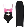 thumbnail image 1 of Women 2 Piece Swimsuit Cutout One Piece Bathing Suit with Sheer Mesh Wrap Cover Up Skirt Beach Vacation Swimwear, 1 of 7