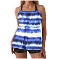 thumbnail image 1 of Women 2 Piece Tankini Set Plus Size Sleeveless Print Halter High Waist Shorts Modest Quick Dry Bathing Suit (4XL, Dark Blue), 1 of 6