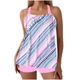 thumbnail image 1 of Women 2 Piece Tankini Set Plus Size Sleeveless Print Halter High Waist Shorts Modest Quick Dry Bathing Suit (5XL, Purple), 1 of 6