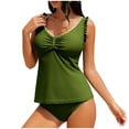thumbnail image 1 of Women 2 Piece Tankini Swimsuit Crew Neck Pleated Built In Bra Tank Tops High Waist Trunks Modest Bathing Suit (L, Green), 1 of 8