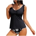 thumbnail image 1 of Women 2 Piece Tankini Swimsuit Crew Neck Pleated Built In Bra Tank Tops High Waist Trunks Modest Bathing Suit (S, Black), 1 of 9