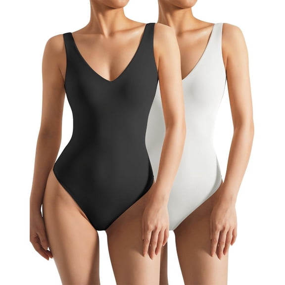 Women 2 Piece Thong Bodysuit Sexy V Neck Backless Sleeveless Tank Tops