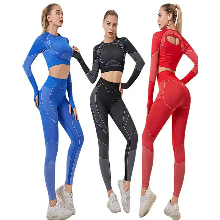 Women 2 Piece Tracksuit Workout Outfits Seamless High Waist Leggings and  Stretch Sports Bra Slim Fit Yoga Activewear Set 