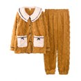 thumbnail image 1 of Women 2 Piece Warm Fleece Thick Pajamas Set Long Sleeve Lapel Button Tops with Pocket Pants Winter Loungewear Homewear, 1 of 7