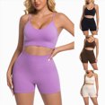 thumbnail image 1 of Women 2 Piece Workout Sets Compression Tummy Control Leggings with Pockets Halter Built in Bra Tank Tops,Compression(Coffee,S), 1 of 9