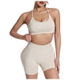 thumbnail image 1 of Women 2 Piece Workout Sets Hidden Scrunch Hip Lifting Seamless Leggings Long Sleeve Yoga Crop Tops Matching Set Yoga Outfits Sports Bra Gym Clothes Sets (XL,Beige), 1 of 5