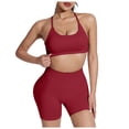 thumbnail image 1 of Women 2 Piece Workout Sets Hidden Scrunch Hip Lifting Seamless Leggings Long Sleeve Yoga Crop Tops Sports Bra Gym Clothes Sets Sports Bra Gym Clothes Sets (M,Wine), 1 of 5