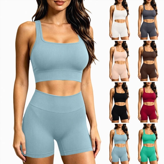 Women 2 Piece Workout Sets Padded Tank Tops Tummy Control Leggings Gym Outfits,Seamless(Beige,L)