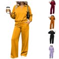thumbnail image 1 of Women 2 Piece Yellow Sweatsuit Set, V Neck Collared Pullover and Wide Leg Sweatpants Lounge Outfit with Pockets,M, 1 of 7