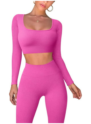RYRJJ Workout Outfits for Women 2 Piece Ribbed Exercise Long
