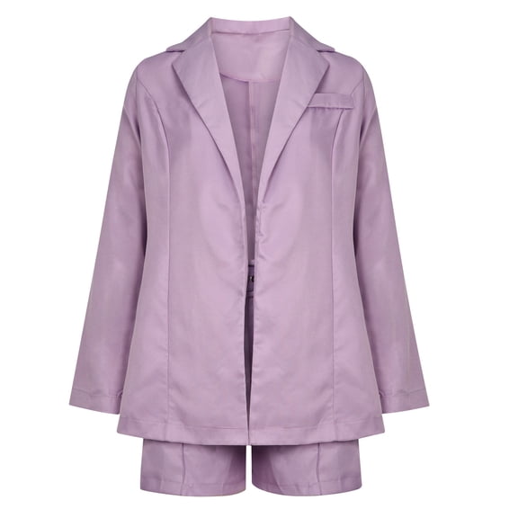 Women 2 Pieces Blazer Outfits Casual Business Open Front Long Sleeve Jacket Cardigan and Shorts Suit Set with Belt